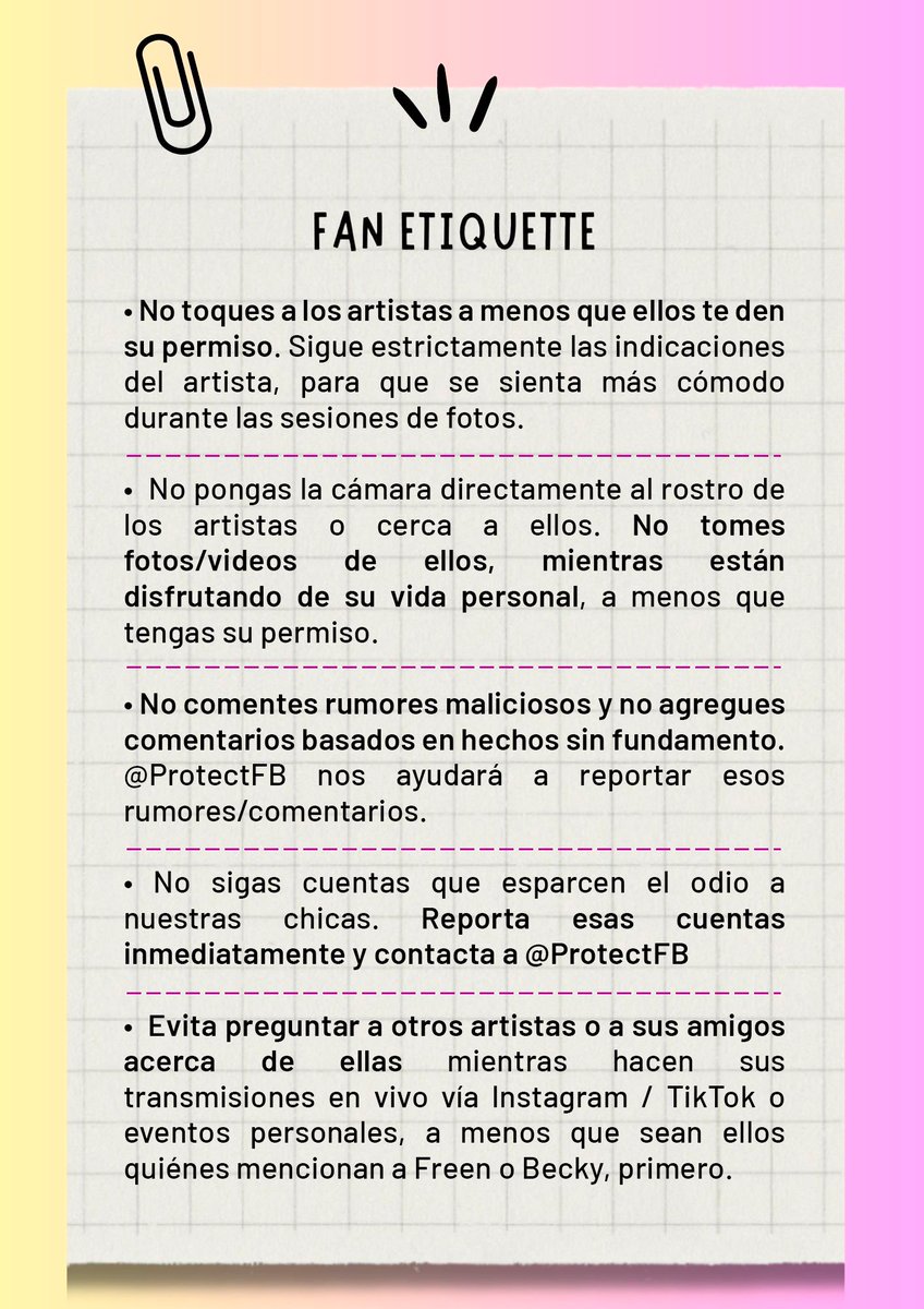 freenbeck_latam's tweet photo. Como una familia en crecimiento. FreenBecky United Fanbases llegó a un acuerdo para tener FAN ETIQUETTE.
 Necesitamos su cooperación al 101% para seguir estrictamente la lista a continuación para mantener una relación sana entre fans y artistas. 
Traducción al español gracias a @FreenBecky_Peru 🇵🇪

#srchafreen #Beckysangels #FreenBecky #FBLU