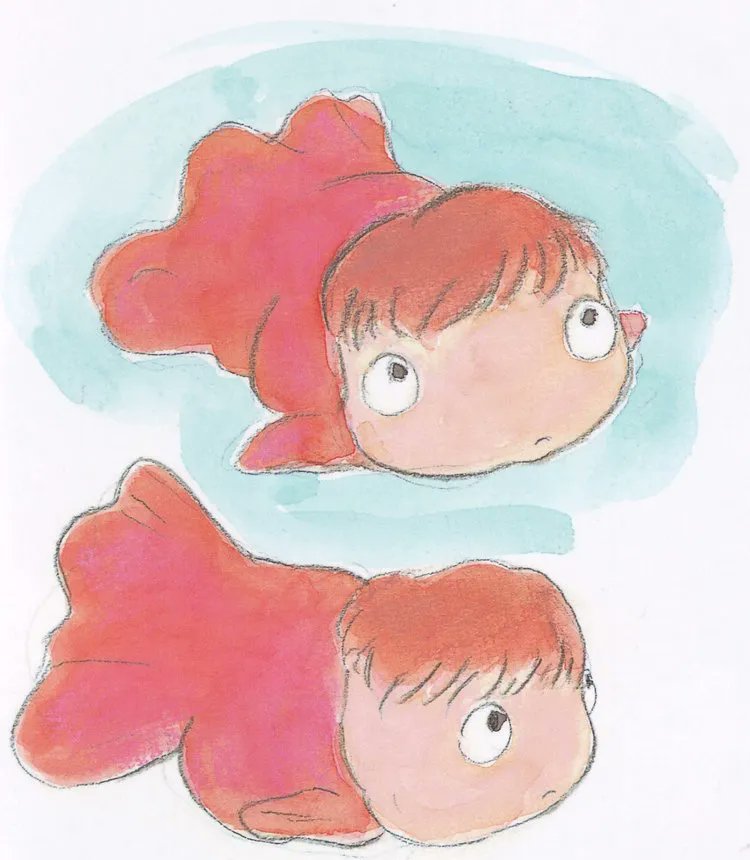 ✏️ Bocetos originales de 'Ponyo en el acantilado' (Hayao Miyazaki, 2008).