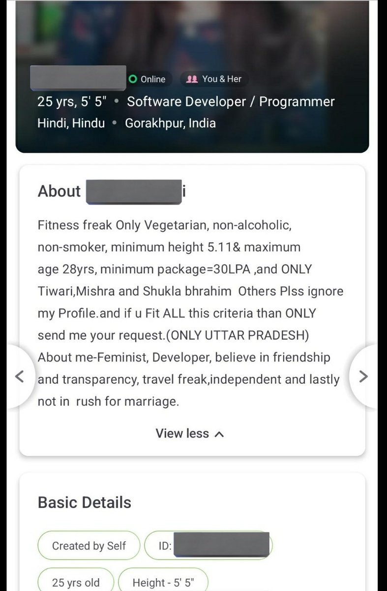 DeepikaBhardwaj's tweet photo. A 25 yr old "Feminist" with salary, caste, age, height &amp; State preference "only" https://t.co/ayuCeN2Wgb