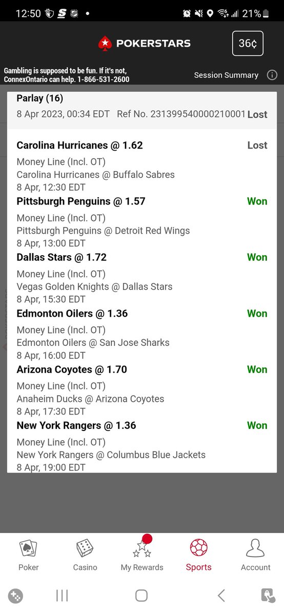 AnthonyRiley10's tweet photo. @Canes and @NHLFlames blew my 16 game parlay.  I expected more from the Canes today, but Flames def dont want playoffs enough if they're losing tonight's game 🙄

#NHL https://t.co/ShmQYuegGa