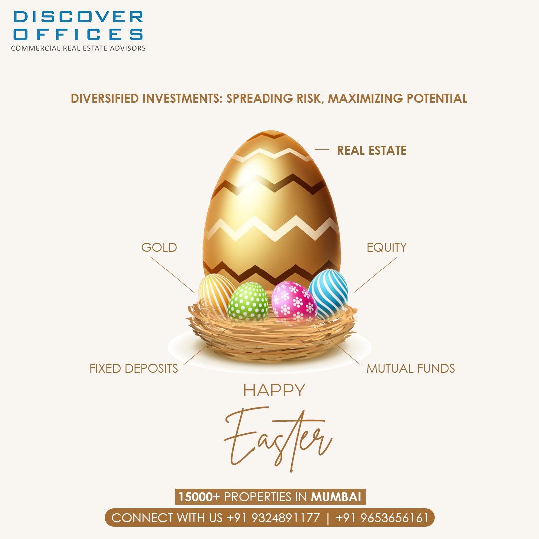 DiscoverOffices's tweet photo. Spread your investments like Easter eggs - diversify your portfolio for a successful investment strategy! #happyeastereveryone
#DiscoverOffices #CommercialRealestate #Realestate #PropertyManagement #OfficeSpaces #Office #Buy #Rental #Sell #Mumbai #Bkc #Andheri #Lowerparel #Colaba https://t.co/F0UkQ59wk6