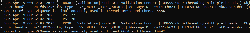 TooMuchVoltage's tweet image. Serious PSA: If you&apos;re doing multi-threaded asset streaming with #VulkanAPI and libKTX place your queue guard around texture uploads as well. It&apos;s one of the few places in the entire library that actually submits to queue. Otherwise, face texture corruption and random crashes.