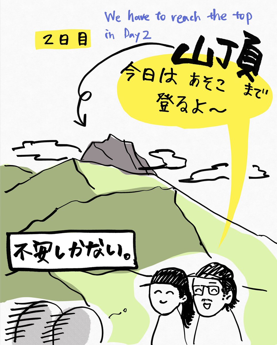 kou_ikusen's tweet photo. Mt. Akadake ⛰️ Part 2
体力おばけ忍者ガイドさんと登山にいってきた
.
4ページ目脱字: ガイドさ→ガイドさん　🥹
.
.
.
#graphic_design #creativity #typography #inspiration #illustration #絵日記
#イラスト #ipadPro #Procreate #ProcreateArt #イラスト好きな人と繋がりたい #lofi #citypop https://t.co/Abk9NAsiPu