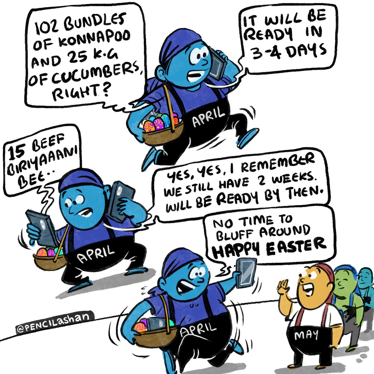 pencilashan's tweet image. Busy April 😁
Happy Easter🤩🤗

Next week Vishu, Puthandu, Poila Boishakh, Bihu, Baisakhi   …
Then Eid 
So busy 😁😁❤️
(👉 for English version)

#easter #april #aprilmonth #vishu #poilaboishak #puthandu #bihu #baisakhi #cartoon #aprilcartoons #malayalamcartoons