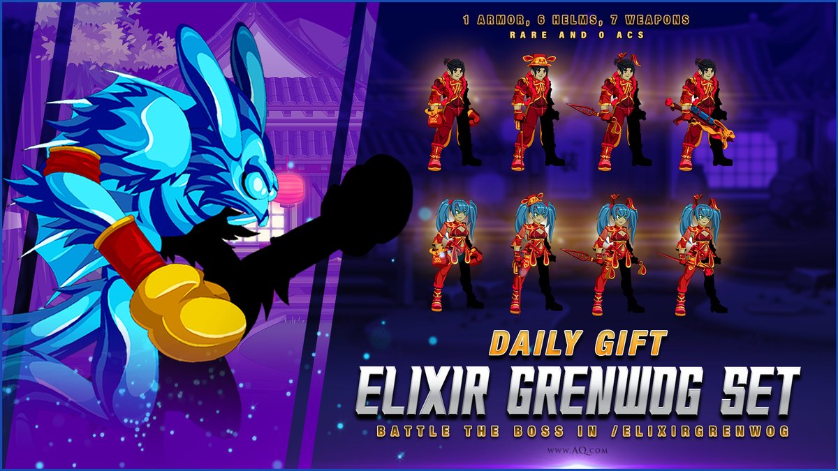 Sunday's Daily Gifts are now available! (Saturday's gifts arrived yesterday.) Once you've hunted for eggs and enjoyed your morning with friends and family, head in-game and get your rare Elixir Grenwog reward drops! They'll be available until April 28th at AQ.com