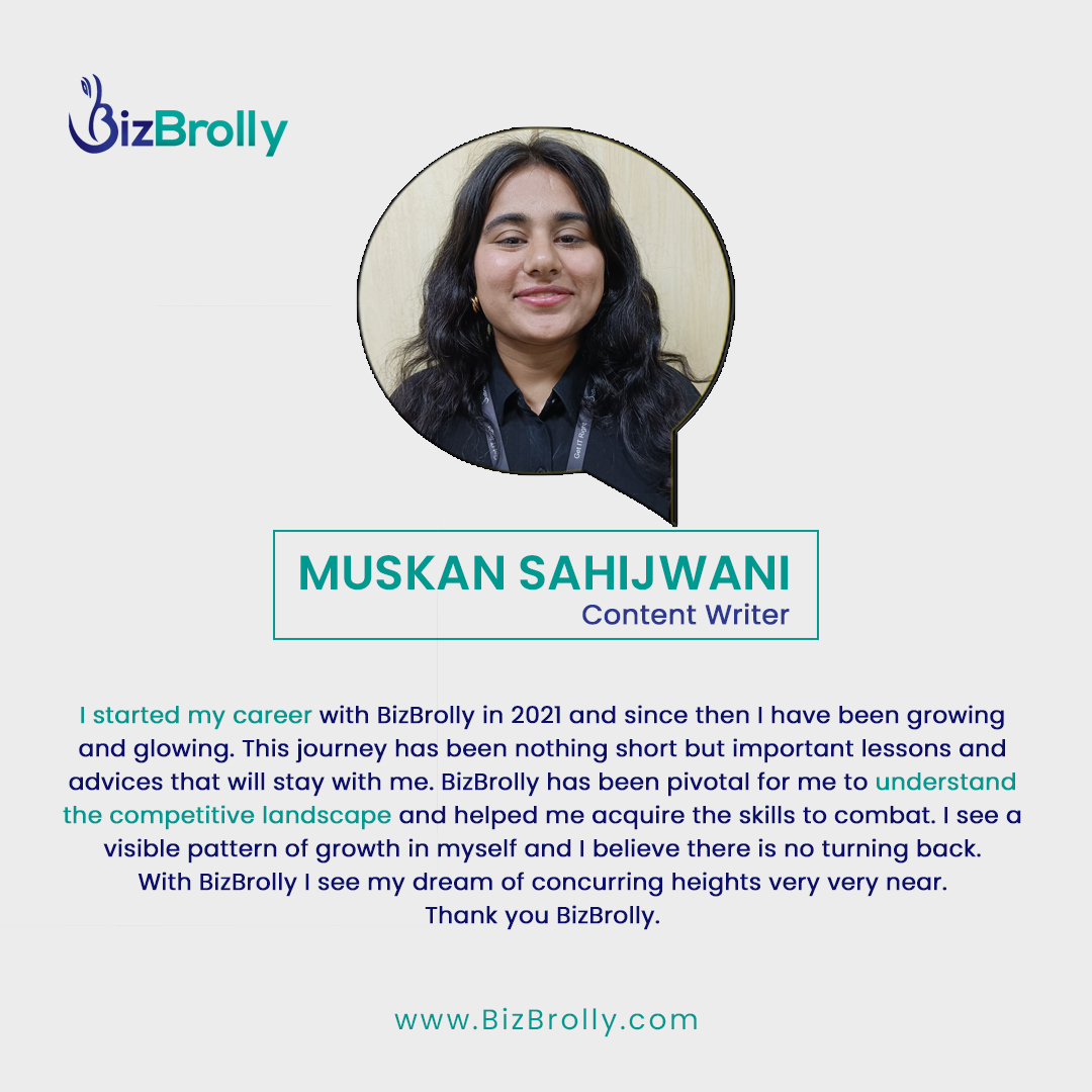 Meet Muskan, who has been an integral part of our team, and we greatly appreciate her dedication towards her work. We would like to thank her for being a valued member of the BizBrolly family.
.
.
#BizBrollySolutions #TeamSpirit #GrowthOpportunities