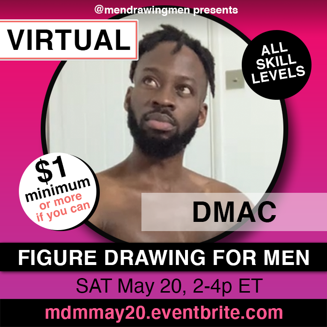 MenDrawingMen's tweet photo. Virtual artistic drawing session with DMAC

https://t.co/8QhxWdGpIr

https://t.co/VcBdvxSoun

SAT May 20, 2-4p ET (NYC)
Our Eventbrite has a time zone chart

#malemodel #malenude #figuredrawing #lifedrawing https://t.co/vLLj1I66nK