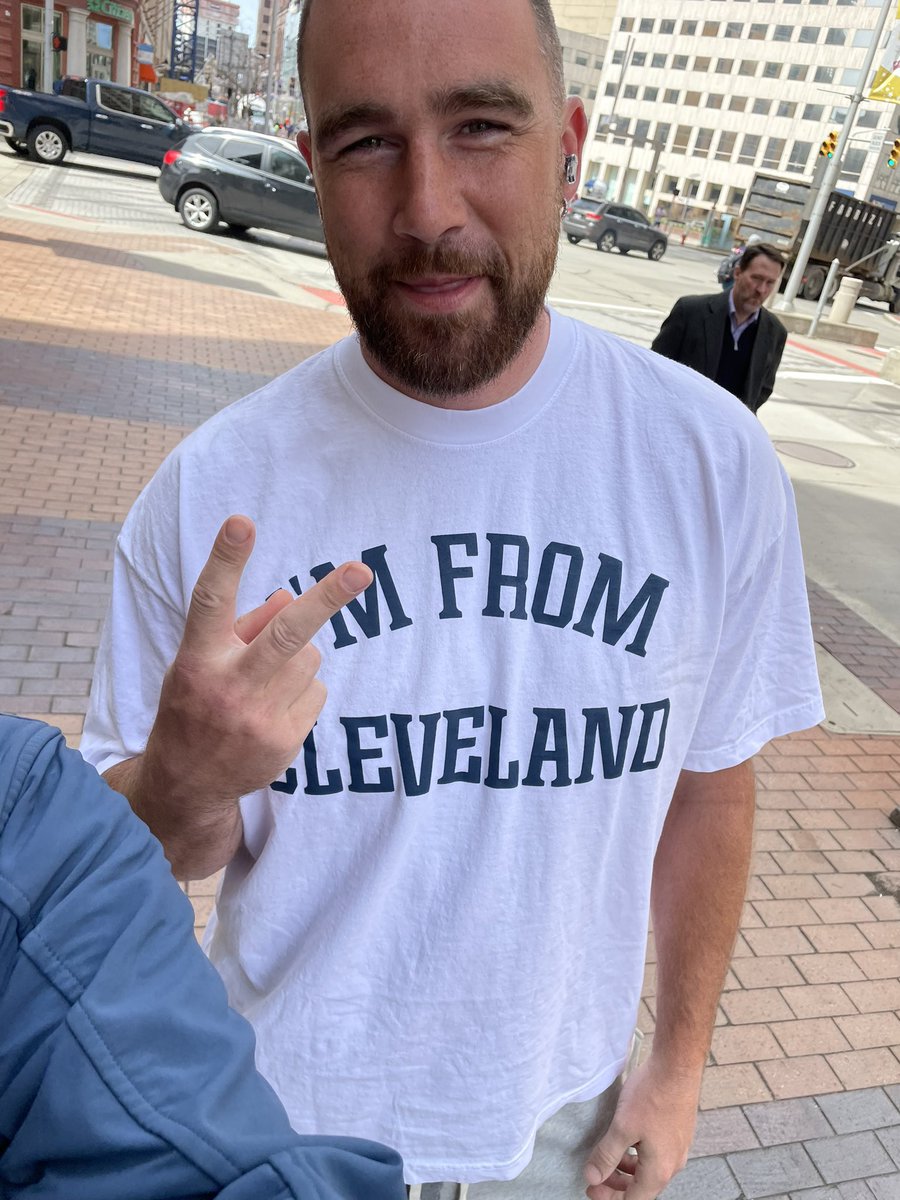 MSino11's tweet photo. @tkelce  thanks for the photo Opening Day waking on your own downtown.  Sorry I said don’t spike the pitch.  Such a great person and how every athlete should be!  Pure Cleveland.  Thanks again! https://t.co/Y1JwoInr27