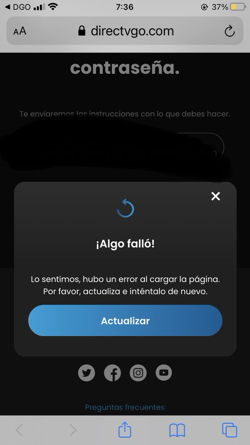 embalcells's tweet photo. @DIRECTVGOMX Buenas tardes, tengo problema al intentar ingresar pone mensaje de error -erróneo porque tanto la cuenta como la contraseña son correctas- y si se quiere actualizar la contraseña recibo este mensaje. https://t.co/pUQ6XKP8tf