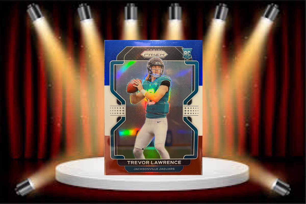 SprtsCrdsWildin's tweet photo. SHOWCASE: Today’s Showcase features one of the most expensive cards I own which is a Trevor Lawrence Red, White, and Blue Prizm Rookie Card. It would sell for well over $100 right now. https://t.co/bpmMgXAm5c