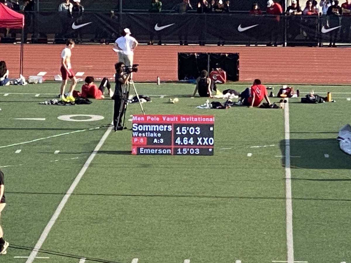 Cade Sommers cleared 15-03, a new PR and the Junior Class record, at the <a href="/Arcadia_Invite/">Arcadia Invitational</a>! <a href="/PrepCalTrack/">Rich Gonzalez</a> <a href="/vcspreps/">VCS Preps</a> <a href="/TheAcornSports/">Acorn Sports</a> <a href="/_WHSAthletics_/">Westlake Athletics</a> <a href="/WestlakeHS_CA/">Westlake HS</a>