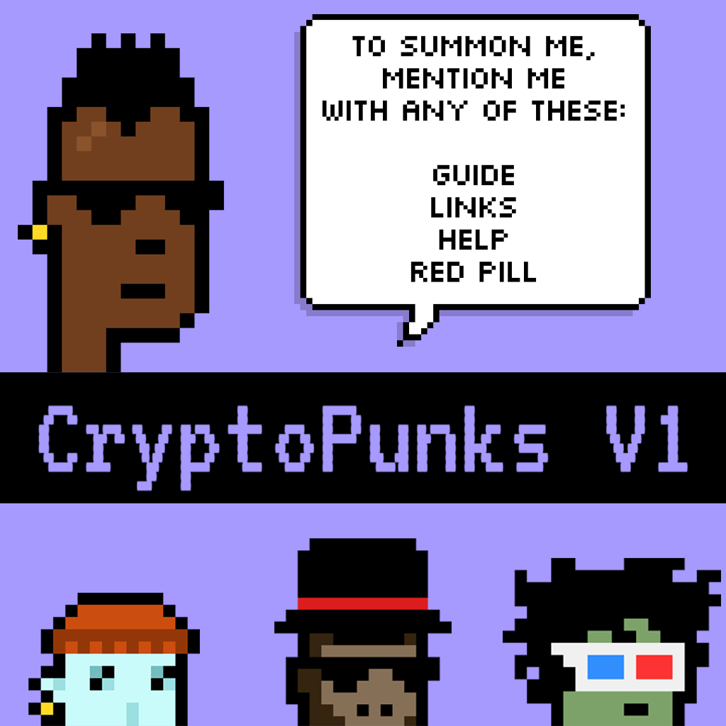 V1PunksGuide's tweet photo. @ZenModeHQ @VirtualAlaska_ @yopleasestop @v1punks 🔥 V1 CRYPTOPUNKS GUIDE 🔥

❓ What Are V1s? ❓
https://t.co/ZpQt8Q1x99

💰 Where to Buy V1s 💰
https://t.co/76Lcl8jIUX

🤔 10 Common Misconceptions 🤔
https://t.co/4x2Lmdhhp4

💬 Discord 💬
https://t.co/plPi34xtiE

🐦 Twitter 🐦
@v1punks

💰 Sales Bot 💰
@v1salesbot https://t.co/1I4qD8TmoY