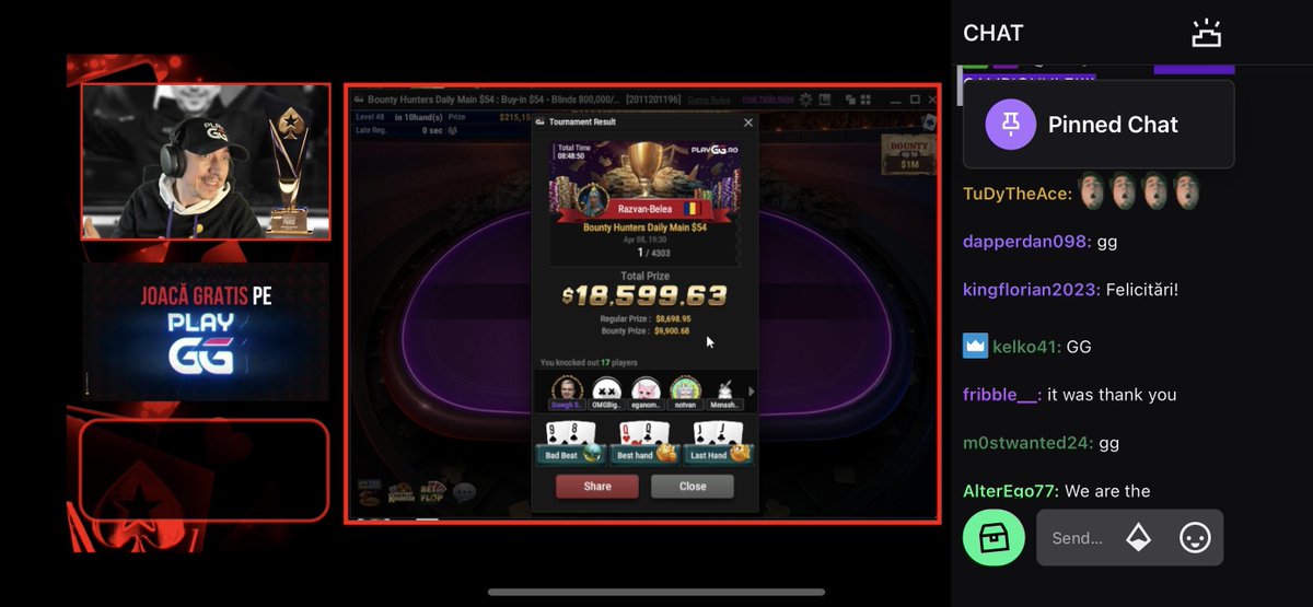 And we have a winner ! Live on stream ! thank you everyone who watched this ! <3 <a href="/GGPoker/">GGPoker</a>