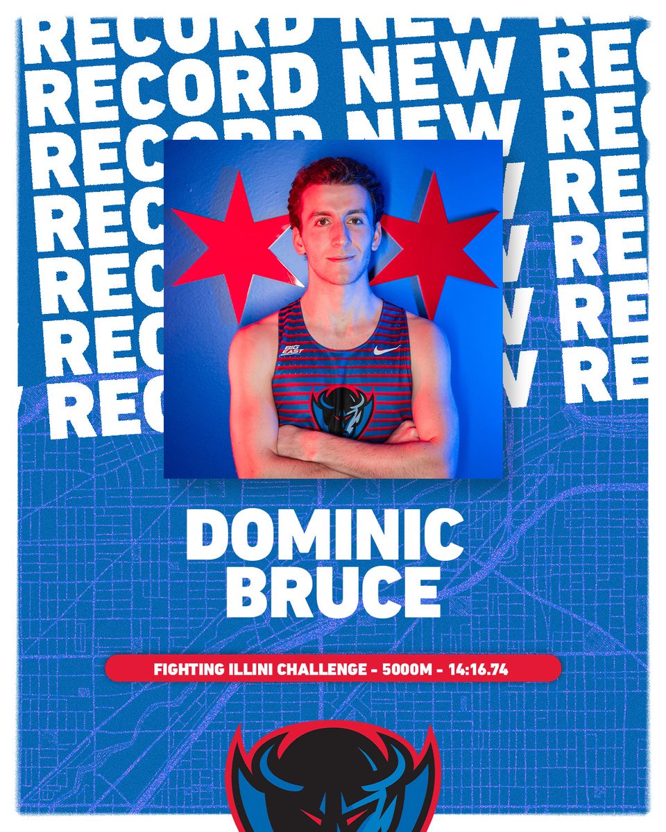 Dominic Bruce places 🥇 and breaks the school record in the men's 5000m with a final time of 14:16.74! #BlueGrit🔵👿