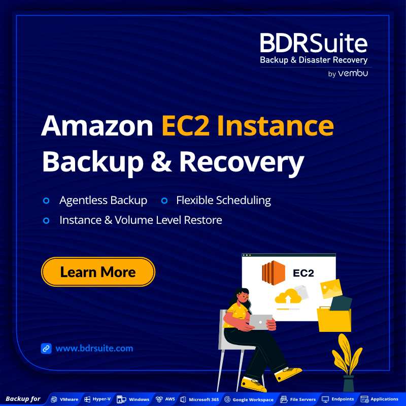 vembutech's tweet photo. #BDRSuite offers Cloud-native Agentless #Backup for #AWS #EC2 Instances with features like Automatic Scheduling, Instance/Volume Level Recovery, etc. Download Free Trial Now!https://t.co/e2NmRbfAx3
#awsbackup #ec2instances https://t.co/cSX722WFdI