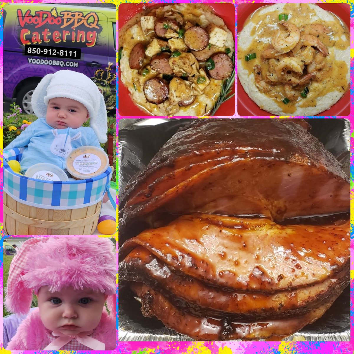 voodoobbqpcola's tweet photo. Looking for a good #Easter 🐰 treat?! Come Sunday for our RootBeer Glazed Smoked Ham Platters with two sides and cornbread! 🤩 We also have Grits-a-GoGo and Grits-a-Papa! 😍 Pick up our New Buffalo Chicken Salad when you leave! It's in the grab and go! 😋 https://t.co/XgXwPPOhRQ https://t.co/JLZMt1YotZ