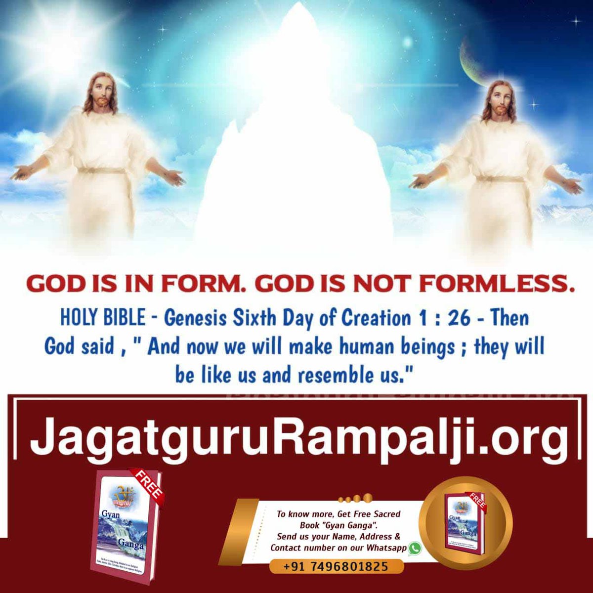 #Facts_About_EasterSunday

📗 GOD IS IN FORM. GOD IS NOT FORMLESS.

HOLY BIBLE - Genesis Sixth Day of Creation 1: 26 - Then God said, "And now we will make human beings; they will be like us and resemble us."

Jagatguru Rampalji.org

Supreme God Kabir