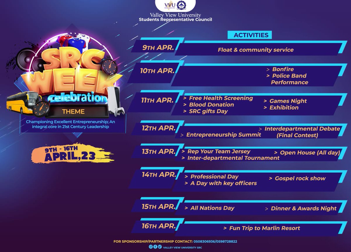 cossavvu's tweet photo. Valley View University's SRC week is going to be bigger and better this year, are you ready for it?
#cossavvu #vvu #valleyviewuniversity #graphicdesign #art #digitalart
#src #srcweekcelebration #SRCweek #SRC2023 #SRCfun #SRChappiness https://t.co/mOPX5P3rld