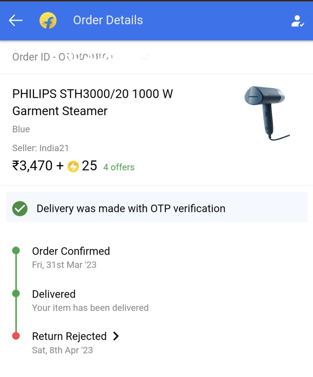 vidhigupta48's tweet photo. Thank you @Flipkart @flipkartsupport for the worst custom care as always. Ordered a Flipkart assured product. Return request disapproved saying the seller has not allowed. Wow, what a service.  👏 👏
@_Kalyan_K
@BandBajaateRaho @UfterYou 

#worst 
#Flipkart 
#foolingcustomers https://t.co/8SwT9MDpOl
