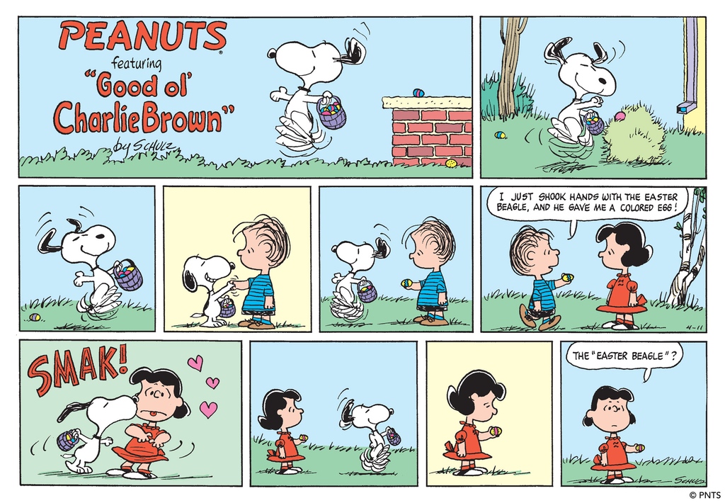 SchulzMuseum's tweet photo. 🌷Special Holiday Hours Alert! 🌷⁠
⁠
The Schulz Museum will be closed this Sunday, April 9, in observance of Easter. We will reopen on Monday, April 10, at 11:00 am.⁠
⁠
This Peanuts Sunday comic strip was first published on 4/11/1971.
⁠
Museum hours: https://t.co/GLNmVshqkz https://t.co/3KDScxc2a3