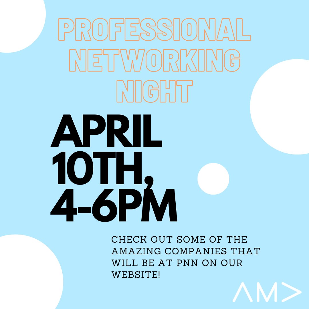 Our highly anticipated PNN is happening this Monday from 4-6 PM at Montezuma Hall.

Don’t miss out on the chance to meet and connect with representatives from over 10 companies across diverse fields, including Amazon Advertising, Formula Marketing, and Northwestern Mutual!