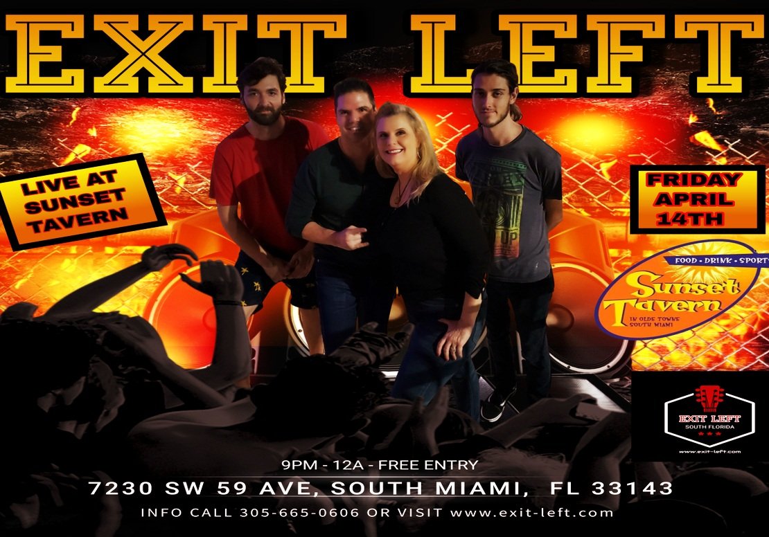 ExitLeftMiami's tweet photo. FRIDAY APRIL 14TH, WE'RE BACK AT THE @SunsetTavernSM 9P-12A CELEBRATING LIFE &amp; APRIL BABIES!!! #COMEOUTANDPLAY @ExitLeftMiami https://t.co/cQj6ldHALq