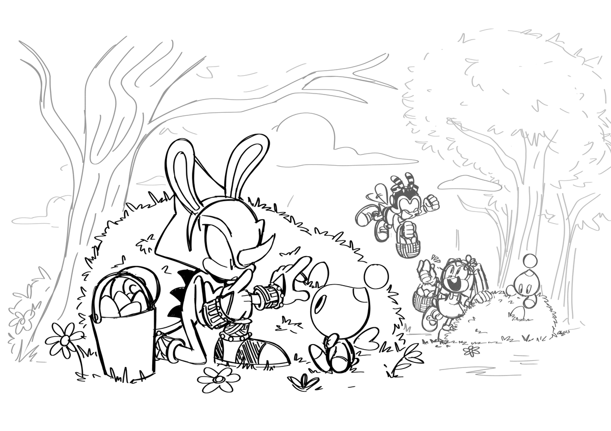 Rechi_C's tweet photo. Happy Easter everybody!!! I wasn't able to finish the whole thing but I liked the sketch enough to show it to you!! Hope you like it anyway :D 🐇🥚 https://t.co/Z8dC6Vk3NU
