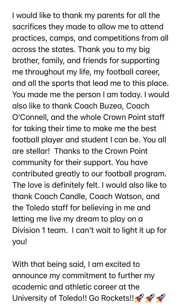 Landen Delich (@landendelich) on Twitter photo 100% COMMITED!!!🚀🚀<a href="/ToledoFB/">Toledo Football</a> 
<a href="/CoachRossWatson/">Ross T Watson</a> <a href="/CoachCandle/">Jason Candle</a> <a href="/coachhallett/">Mike Hallett</a> <a href="/ToledoQBs/">Robert Weiner</a> <a href="/vkehres/">Vince Kehres</a> <a href="/stantonweber/">Coach Stanton Weber</a> <a href="/RickyCiccone/">Ricky Ciccone</a> <a href="/CPdogsfootball/">Crown Point Football</a> <a href="/FNL_14/">Joe O'Connell</a> <a href="/IndianaPreps/">Indiana Preps</a> <a href="/PrepRedzoneIN/">Prep Redzone Indiana</a> <a href="/IFCARegion1/">Region1Fball</a> <a href="/Bryan_Ault/">Bryan Ault - Midwest Scout</a> <a href="/IndyWeOutHere/">IndyWeOutHere ‼️</a> @Rivals_Clint 100% COMMITED!!!🚀🚀<a href="/ToledoFB/">Toledo Football</a> 
<a href="/CoachRossWatson/">Ross T Watson</a> <a href="/CoachCandle/">Jason Candle</a> <a href="/coachhallett/">Mike Hallett</a> <a href="/ToledoQBs/">Robert Weiner</a> <a href="/vkehres/">Vince Kehres</a> <a href="/stantonweber/">Coach Stanton Weber</a> <a href="/RickyCiccone/">Ricky Ciccone</a> <a href="/CPdogsfootball/">Crown Point Football</a> <a href="/FNL_14/">Joe O'Connell</a> <a href="/IndianaPreps/">Indiana Preps</a> <a href="/PrepRedzoneIN/">Prep Redzone Indiana</a> <a href="/IFCARegion1/">Region1Fball</a> <a href="/Bryan_Ault/">Bryan Ault - Midwest Scout</a> <a href="/IndyWeOutHere/">IndyWeOutHere ‼️</a> @Rivals_Clint