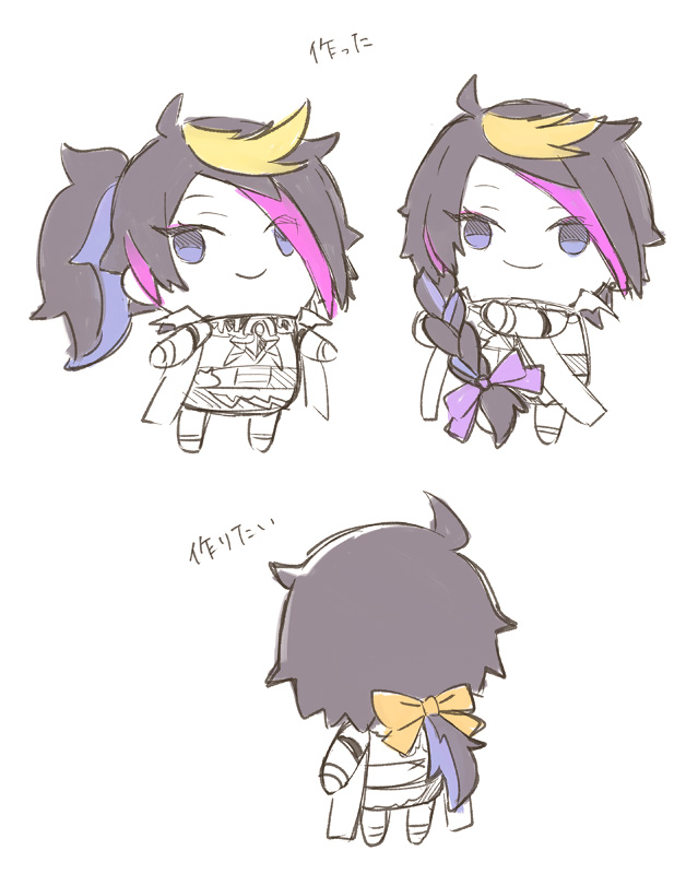 chibi streaked hair braid 1boy smile purple hair black hair  illustration images