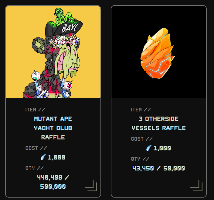 60k tickets gone in just the first day of the Mutant Ape Yacht Club raffle!

Get 1,000 Stardust for joining our Discord and enter the raffle

Stardust store: stardust.jrny.club
Discord: discord.gg/jrnyclub