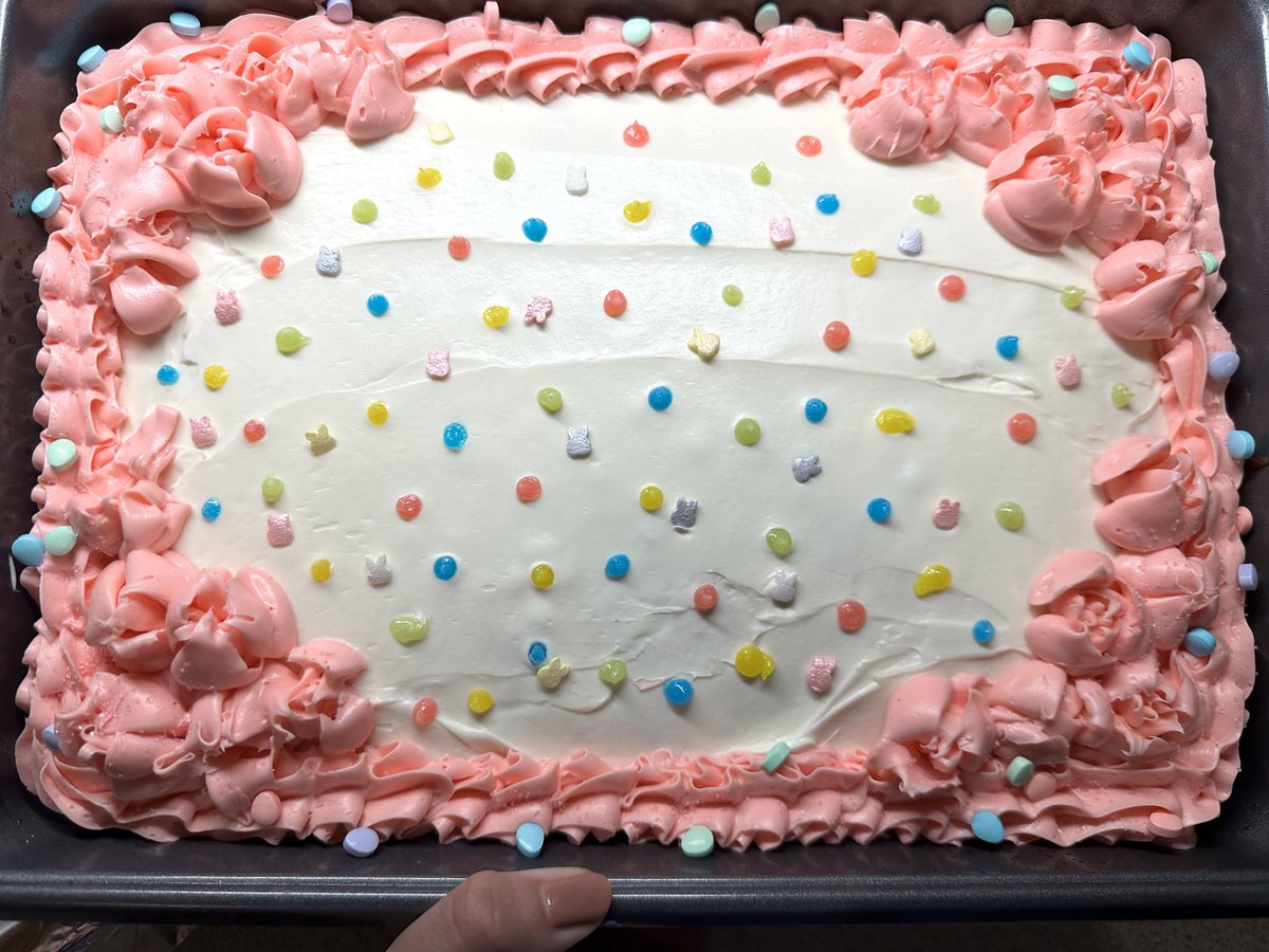 HaleyDeanna173's tweet image. Did I dig out all the bunnies 🐰 from the sprinkle mix and place them individually on the cake? Of course I did I’m a Capricorn ♑️ 💁🏻‍♀️. Don’t look to carefully at the flowers on the corners they are a mess 😜#eastercake #EasterBunny #springbaking