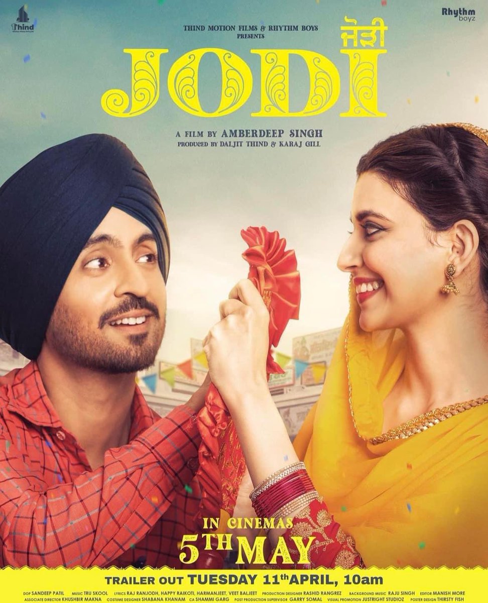 reetfilms's tweet photo. #diljitdosanjh first poster of Punjabi Film #JODI stars @diljitdosanjh and #NimratKhaira trailer will be released on 11 April movie release #5May2023 #diljitdosanjh #reetfilms https://t.co/CeM1zmiFwM