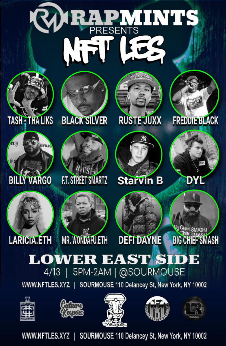 JayJayBoogers's tweet photo. 4/13!!! Come rock with your favorite little green bastard! I will be joining Tash @rico_tash, Ruste Juxx @rustejuxx357 and more at NFT LES! #Rapmints #NFTLES https://t.co/dsfiYojI5m