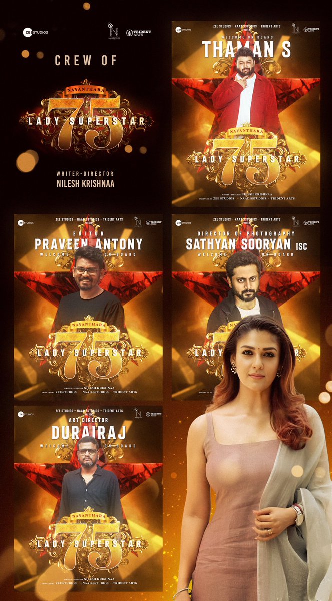 Beyond blessed to be a fragment in this huge project and one among the Ads✨ 
#Nayanthara75 is gonna be magical 😉
@Nilesh_Krishnaa @sathyaDP @MusicThaman @editorpraveen @Gdurairaj10 @ZeeStudios_ @tridentartsoffl @NaadSstudios #Ravindran @Naadsstudios @SETHIJATIN @sanjayragh