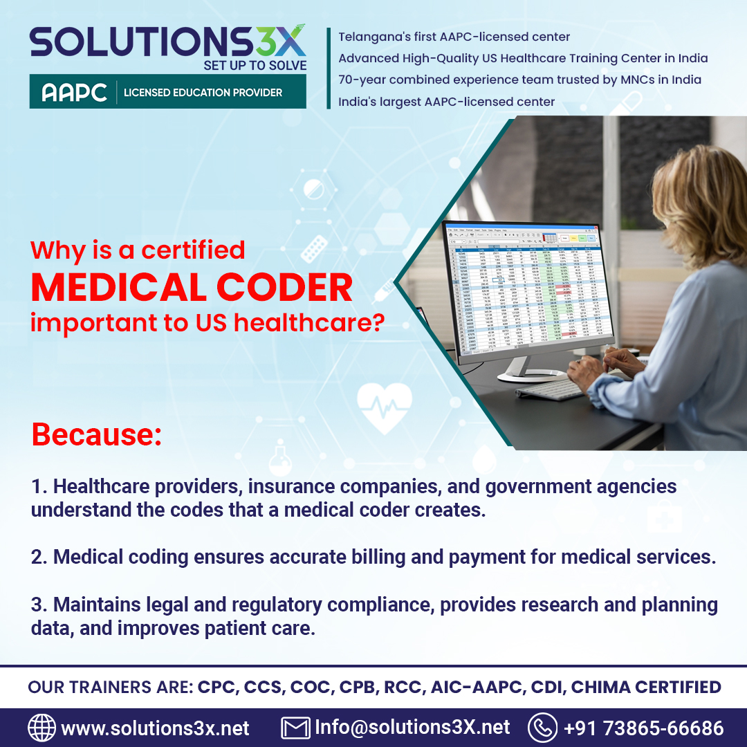 Solutions3xnet's tweet image. A certified medical coder plays a critical role in US healthcare, helping improve in quality of care to patients.
𝐄𝐧𝐫𝐨𝐥 𝐍𝐨𝐰: +𝟗𝟏 𝟕𝟑𝟖𝟔𝟓𝟔𝟔𝟔𝟖𝟔| 𝟕𝟓𝟔𝟗𝟖𝟒𝟕𝟔𝟒𝟖
𝐕𝐢𝐬𝐢𝐭 𝐮𝐬: Link in the Bio
#solutions3x #medicalcoding #certifiedprofessionalcoder #aapc