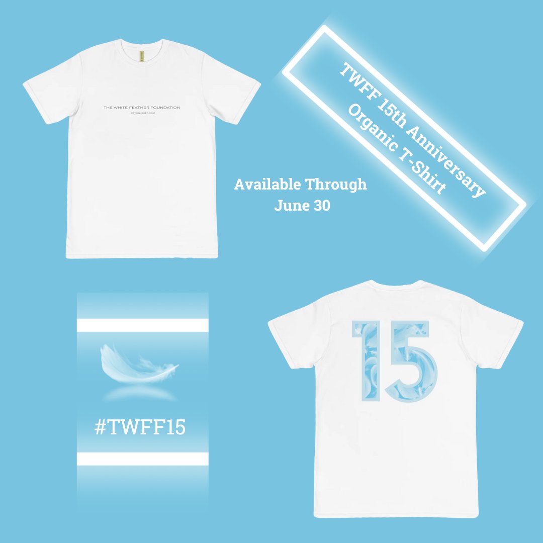 TWFFofficial's tweet photo. Enjoy the comfort of a fabric grown without fertilizers and pesticides when you wear our organic white TWFF 15th Anniversary T-shirt. In stock through June:
https://t.co/kO8FLFAaxe
#twff15 #thewhitefeatherfoundation #sustainablestyle #organiccotton #merchmonday https://t.co/B6LAlvbTyU