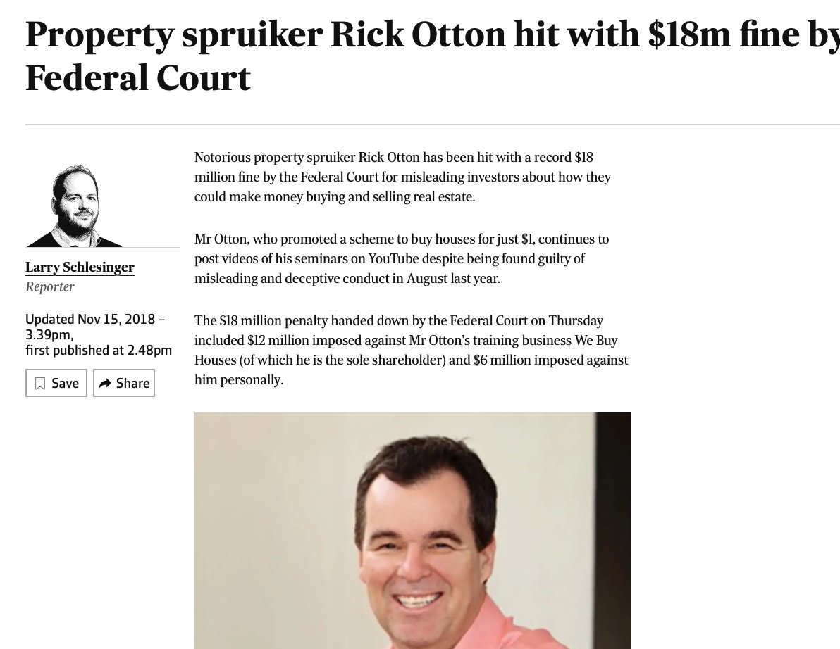 rick_otton_not's tweet photo. In 2018 Otton fined $18mil for misleading conduct.  He has many excuses , including this: "'We The People' who are now pleading for a return of their independence and wealth while authorities all over the world attempt to stifle free-thinking entrepreneurial brains." https://t.co/ZKLhrEP4lo