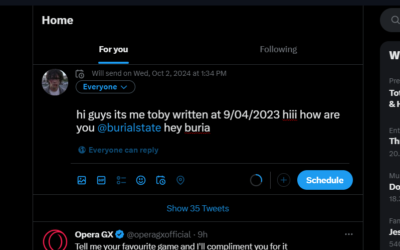 ayreedo's tweet photo. hi guys its me toby written at 9/04/2023 hiii how are you @burialstate hey buria https://t.co/3SSWALOgSX