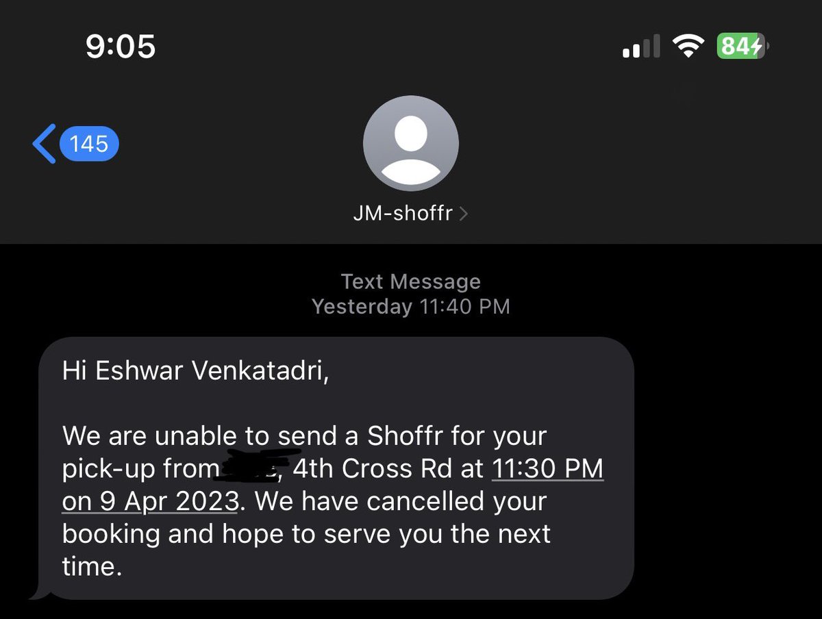 eshwar_pv's tweet photo. @shoffr_in First ever time booking your cab, and was actually looking forward to trying your service. Booked a day and a half in advance. Very reassuring. (Hint: Sarcasm) https://t.co/OWQs6bDJYq
