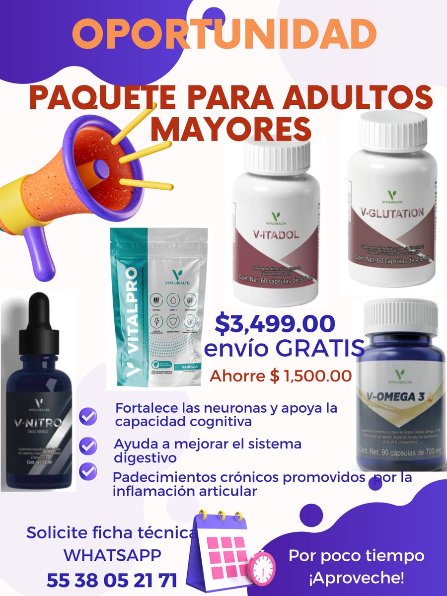 siencuentro's tweet photo. ¡Llame ahora! *VITALHEALT Especial para Adultos Mayores*. WhatsApp 5538052171 https://t.co/wXfawrJaXW