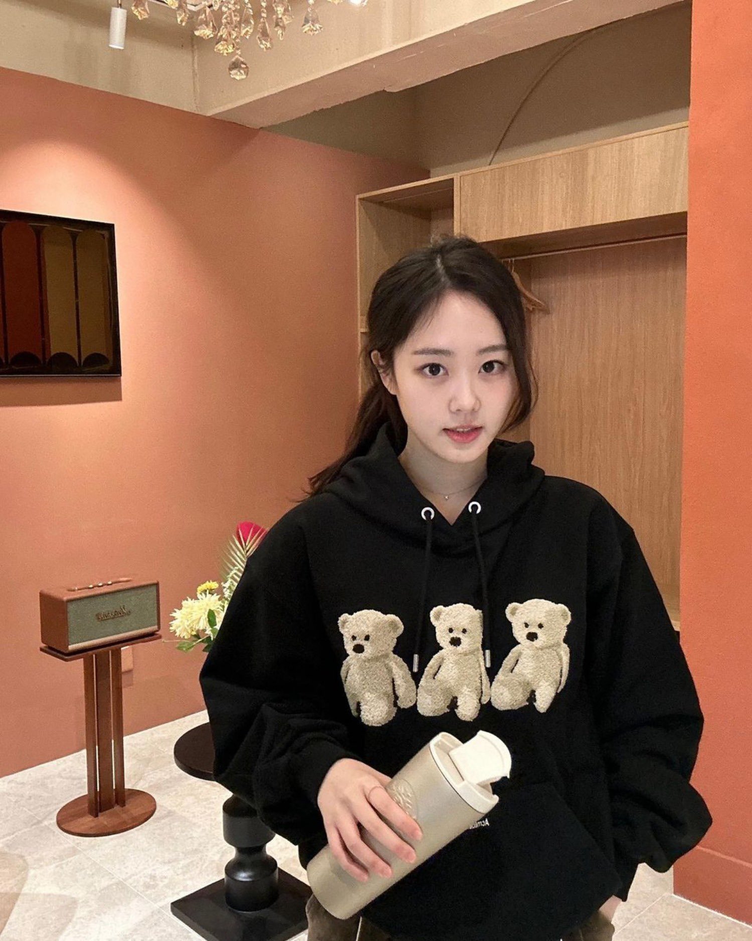 トップス THREE BOUCLE BEAR HOODIE ADLV Three Boucle Bear Black Hoodie | Senikersku