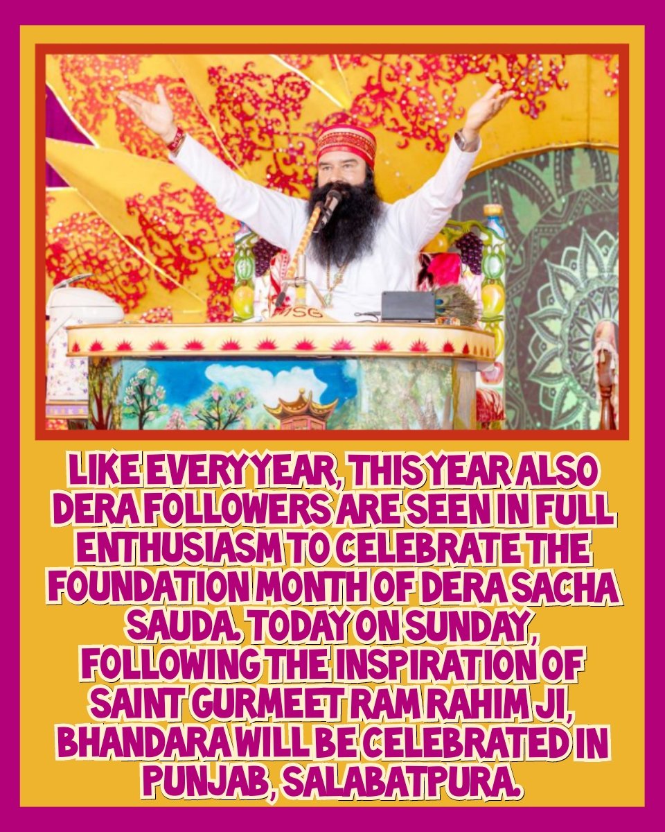 NeeruBajaj35's tweet photo. Today the volunteers of @derasachasauda is going to celebrate 75th Foundation day at Salabatpura Punjab.
Let's start our day by doing Meditation and listening holy sermons of #SaintDrMSG at #DssNewsUpdate and makes our Sunday #SpiritualSunday https://t.co/A2yH0Td6Fy