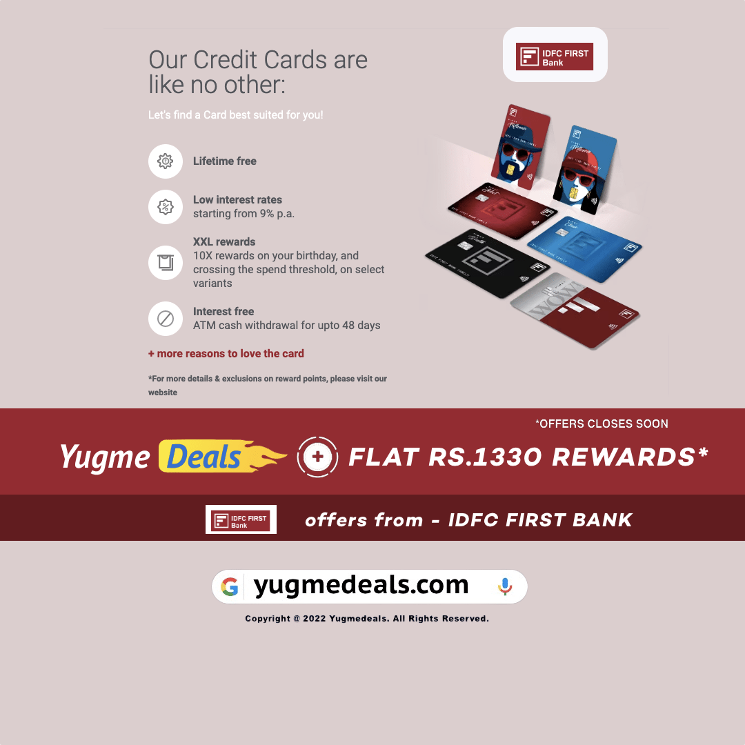 💸Get Free IDFC Credit Card + Extra Earn Flat Rs.1330 Yugmedeals Rewards

🤑Cashback Link: yugmedeals.com/stores/idfc-co…

#yugmedeals #IDFCFIRSTBank #AlwaysYouFirst #SafeBanking #creditcards #accountingservices