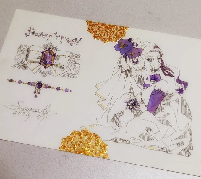 完成。もう1枚描いたら、BOOTHに追加したいと思います。#水彩 #アクセサリー 