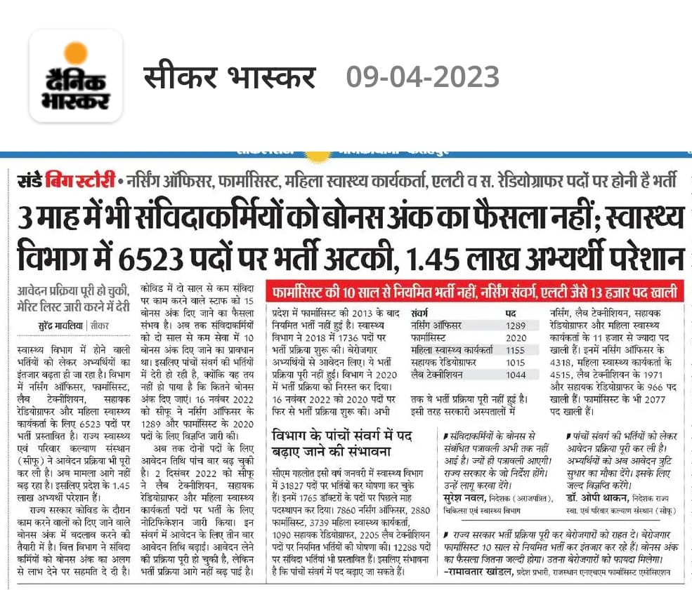 माननीय <a href="/ashokgehlot51/">Ashok Gehlot</a> जी,  <a href="/plmeenaINC/">Parsadi Lal Meena</a> जी, फ्लैगशिप मुख्यमंत्री निशुल्क निरोगी(दवा) राजस्थान योजना को धरातल पर क्रियान्वित करने का जिम्मा फार्मासिस्ट पर है उनकी भर्ती पिछले 10 साल से नहीं हो पा रही...मैनपावर  सुदृढ़ करे बिना कैसे लाभान्वित हो पाएगी जनता <a href="/1stIndiaNews/">First India News</a> <a href="/artizzzz/">Arti Dogra</a>