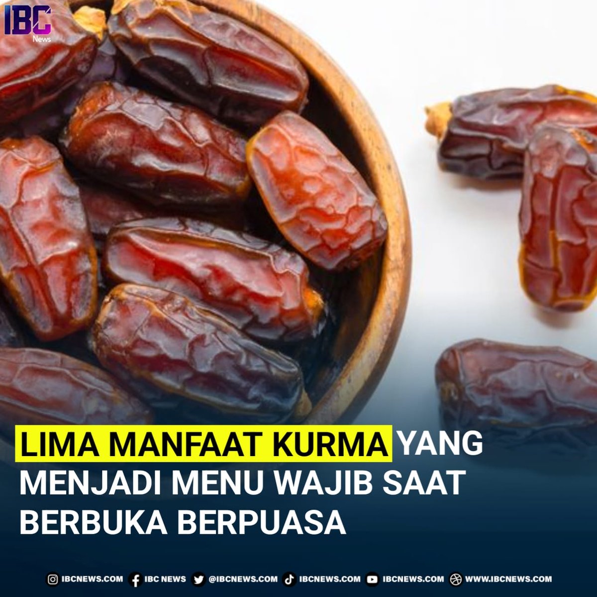 IbcnewsId's tweet photo. Kurma menjadi salah satu makanan wajib yang direkomendasikan untuk dikonsumsi saat berbuka puasa. Hal itu sesuai kebiasaan Nabi Muhammad SAW yang memakan kurma dalam jumlah ganjil. https://t.co/Viw6hK3VbT