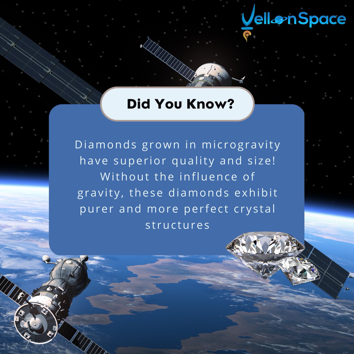VellonSpace's tweet photo. Diamonds in space? Scientists are studying the growth of diamonds under microgravity conditions. Slow growth with fewer imperfections could mean higher-quality diamonds. 

Read More: https://t.co/u3b6WOs9x0

#diamondsinspace #spacetech #science https://t.co/NXOJpHUWvp