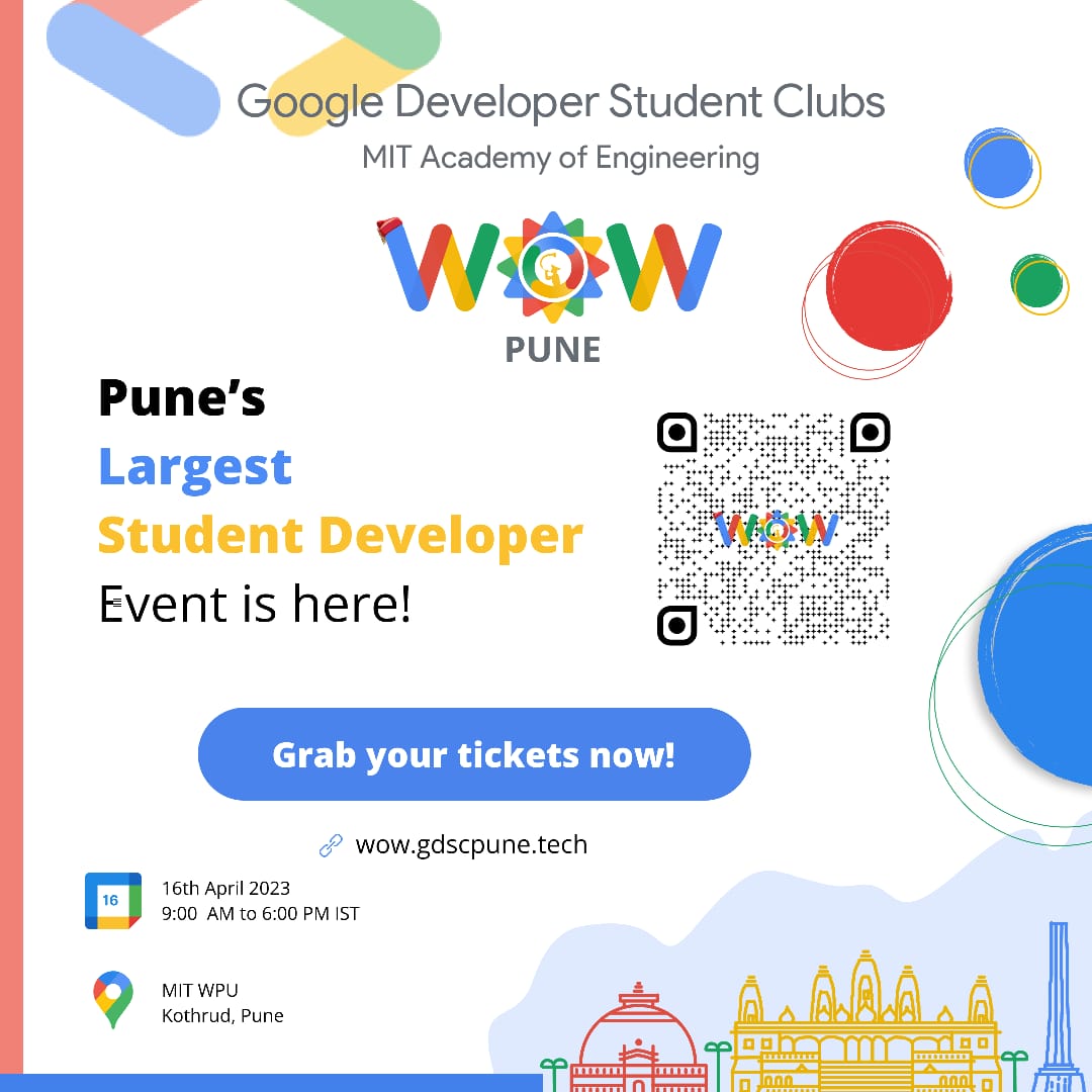 DSCmitaoe's tweet photo. Brace yourselves for GDSC WOW Pune, a one-of-a-kind event that will take you on a journey like never before!✅🚀⚡

Buy tickets here🎟: https://t.co/YnPgJCW2kE

Regards 
GDSC MITAOE
#gdscwowpune #wowpune #gdscwow #WoWपुणेtithekayउणे https://t.co/F85G3kMRla