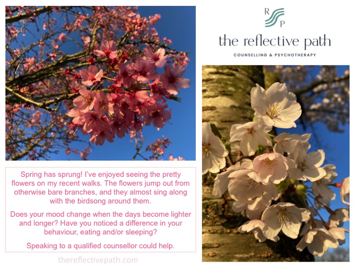 ReflectivePath's tweet image. Does the arrival of Spring impact your mood? #counselling #psychotherapy #spring #talkingcanhelp #SAD #mentalhealth  thereflectivepath.com