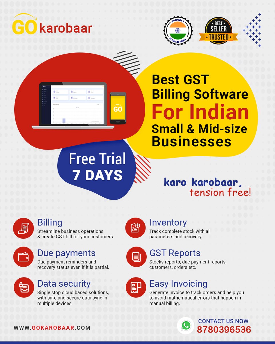GoKarobaar's tweet image. Billing Software can be a valuable tool for small businesses that will improve their invoicing and payment processes, save time and money, and grow their business.

#billing #gstbillingsoftware #advancebilling #invoicing #freebillingsoftware #paymentdue #savetime #paperless